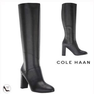 Cole Haan Glenda Women's Sleek Leather Black Heeled Boots